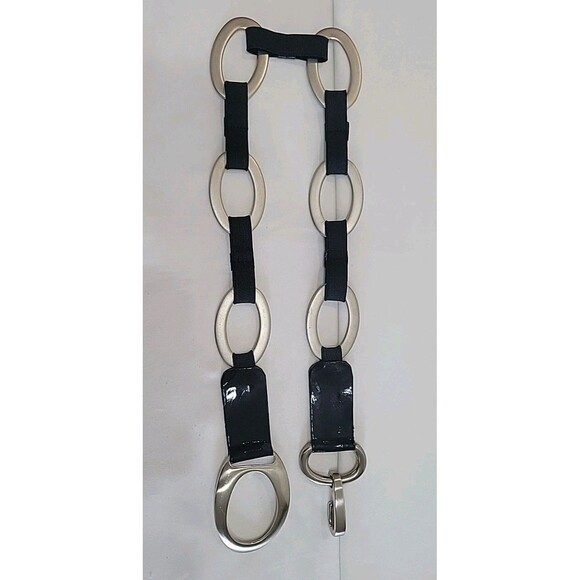 Vintage Sandy Duftler Black Patent Leather & Silver Oval Link Belt Size Sm main image 14